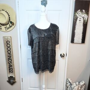 Alfred Dunner XL Black Shimmer Ruffled Layered Elegant Top